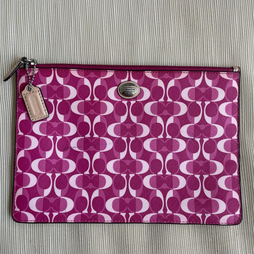 Coach Peyton Signature Pouch Wallet Set | Pink Blue Black 3pc - Picture 8 of 14